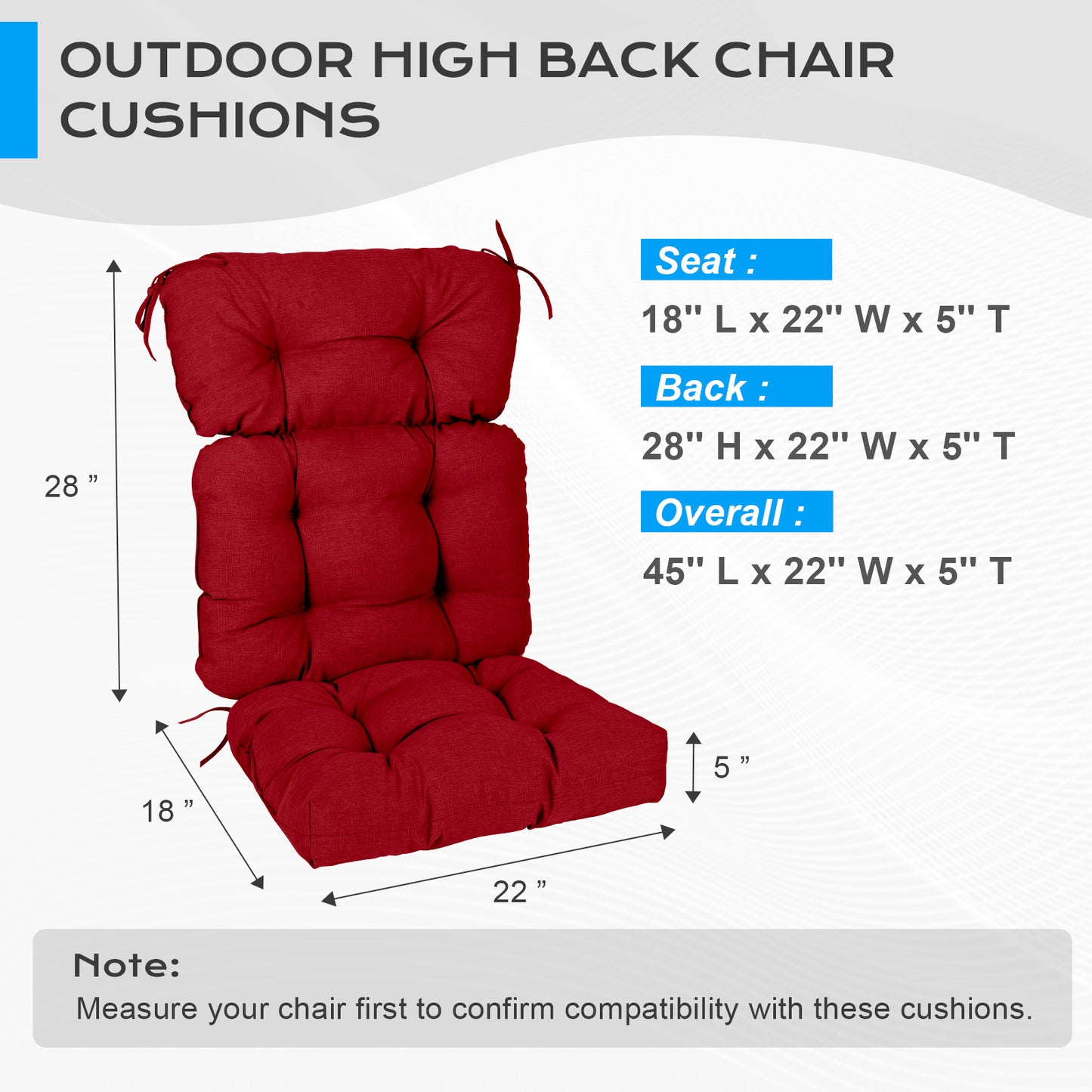 Tufted Outdoor High Back Chair Cushions Patio Rocking Pads for Furniture, Red