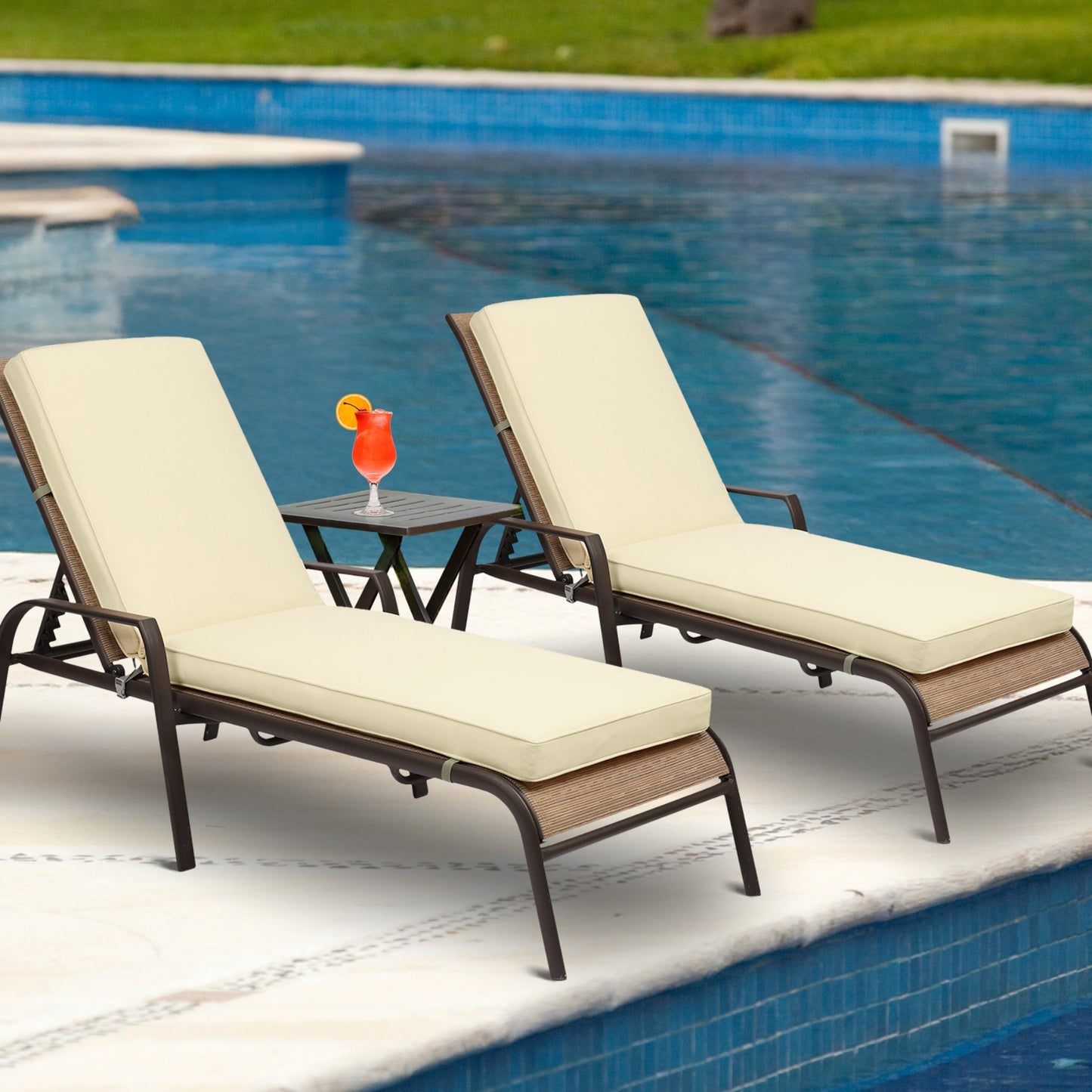 72x21x3 inch Patio Chaise Lounger Cushions Set of 2 - Beige