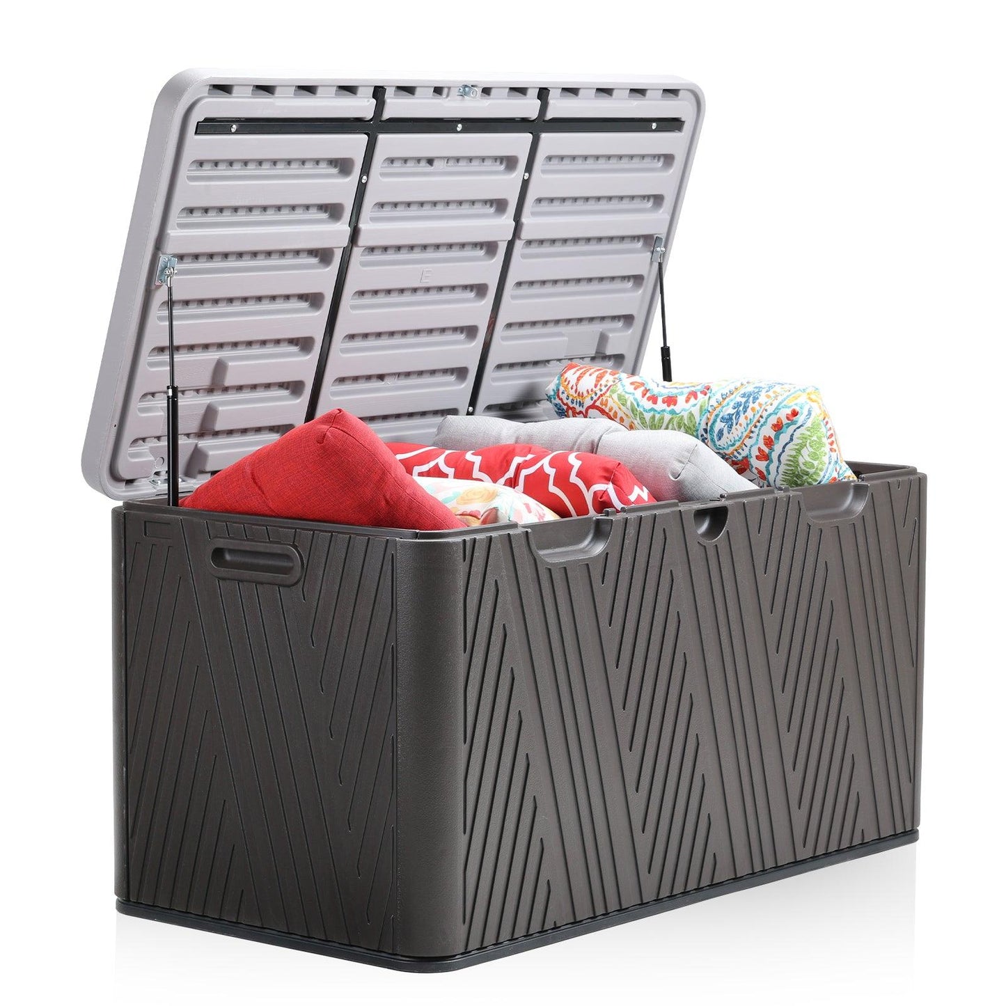71 Gallon Deck Box, Lockable Storage UV Resistant Container with Hydraulic Rods for Patio Furniture Outdoor Cushions, Garden Tools and Sports Equipments,Aoodor(Brown)