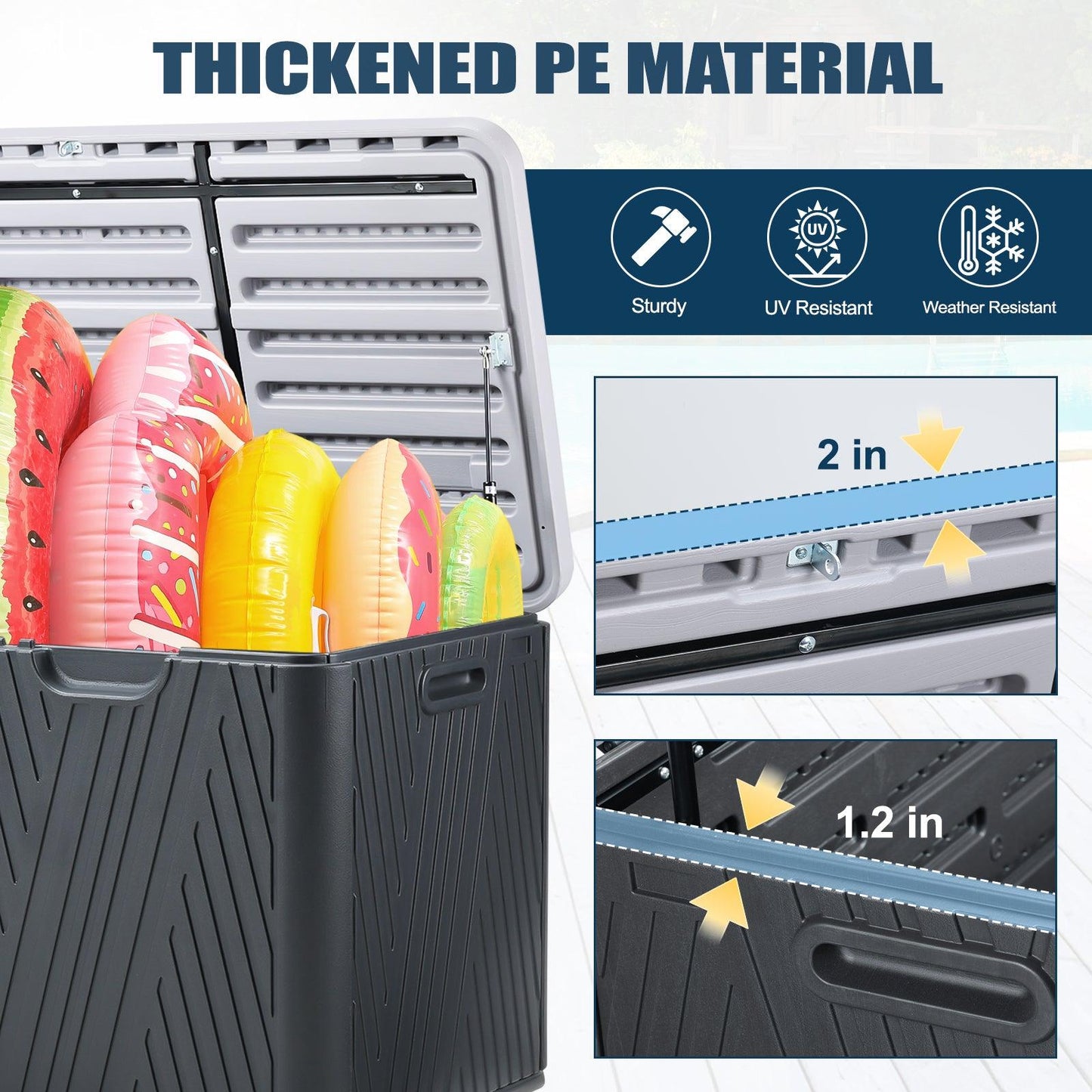 71 Gallon Deck Box, Lockable Storage UV Resistant Container with Hydraulic Rods for Patio Furniture Outdoor Cushions, Garden Tools and Sports Equipments,Aoodor(BLACK)