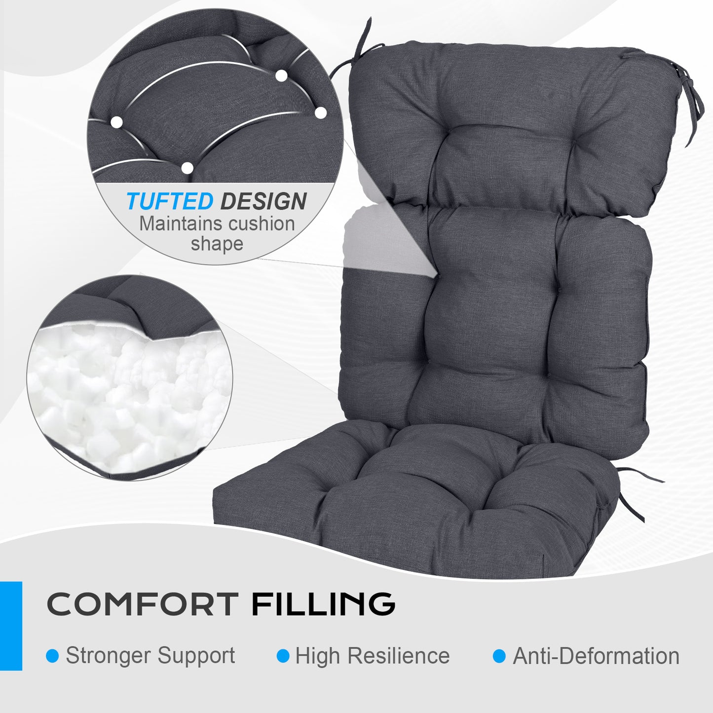 Tufted Outdoor High Back Chair Cushions Patio Rocking Pads for Furniture, Dark Gray
