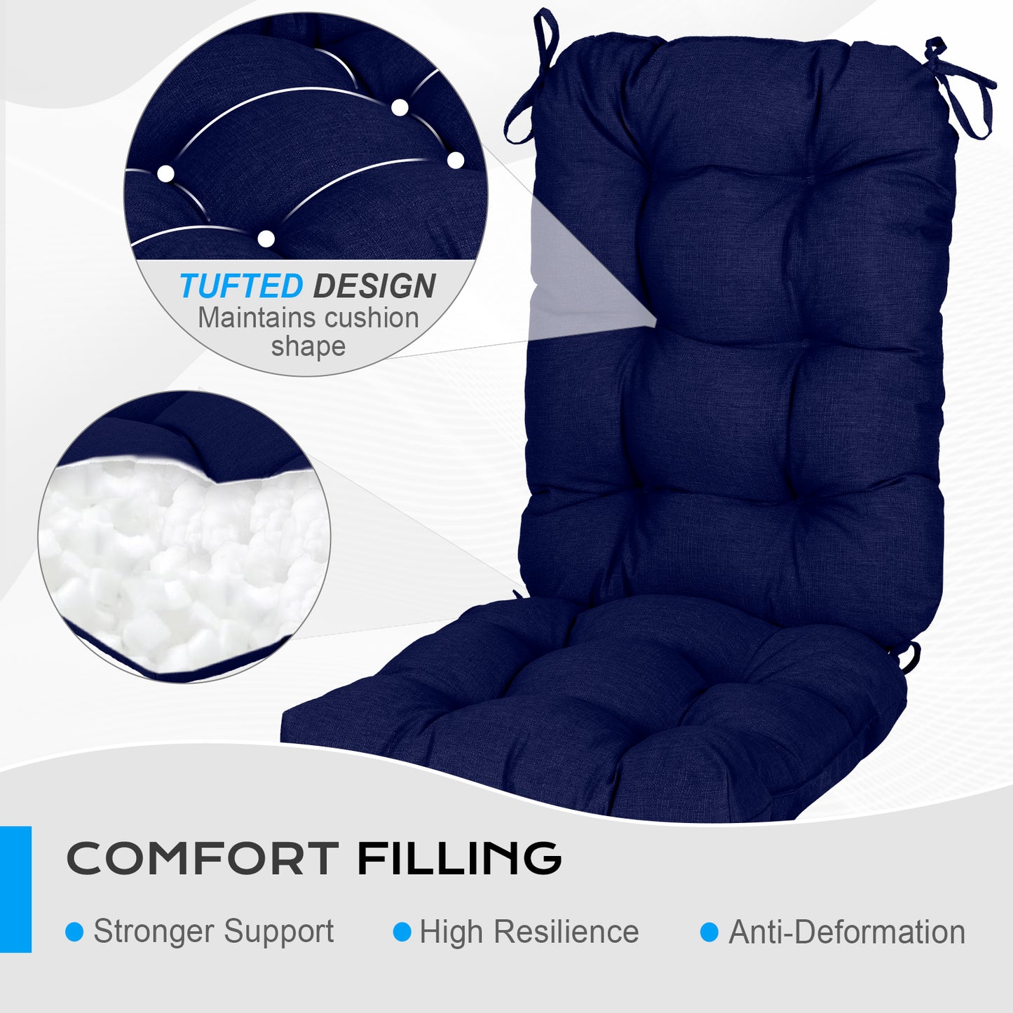 Tufted Outdoor High Back Chair Cushions Patio Replacement Cushion, Dark Blue