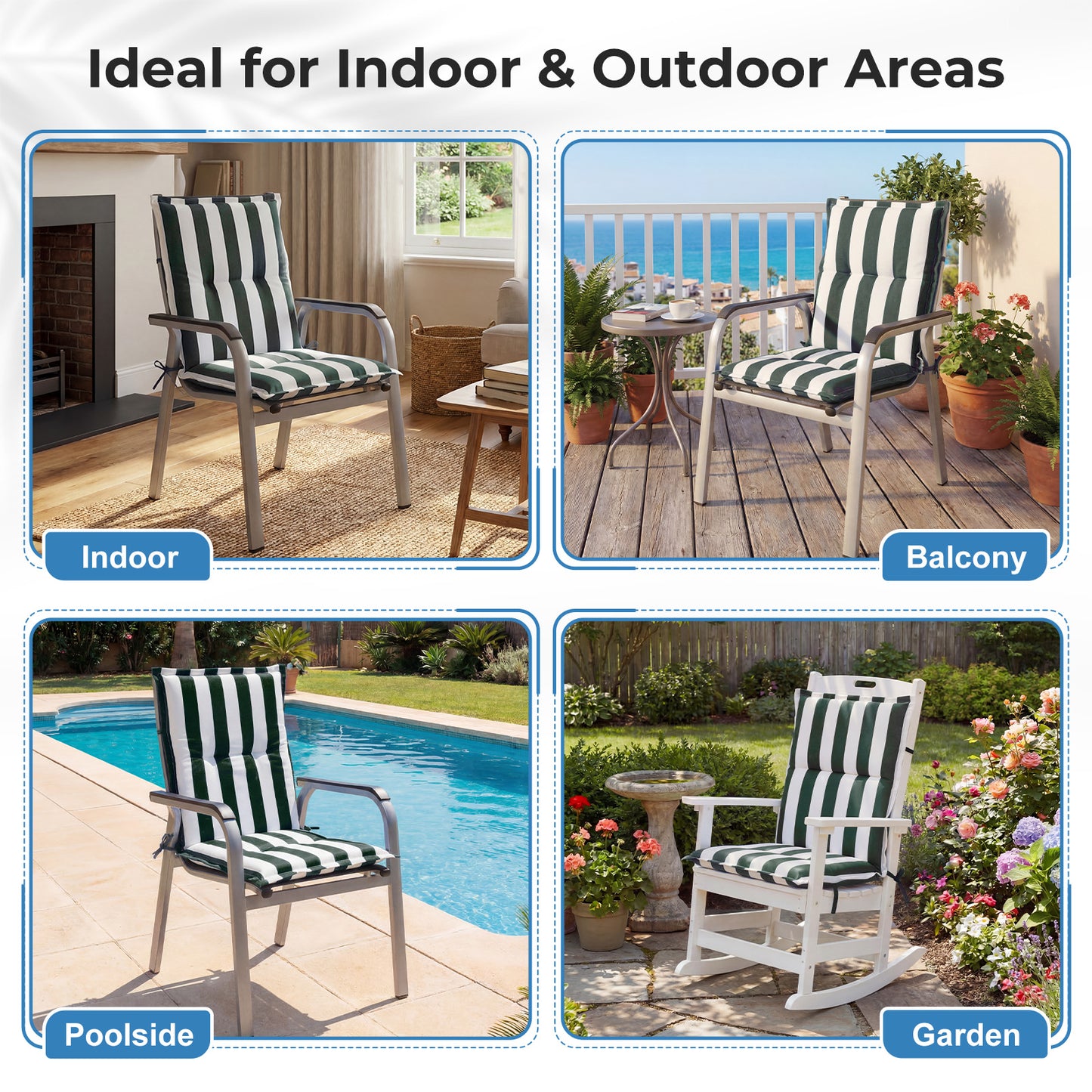 39x20x2.4 inch Outdoor Tufted Chair Cushions, Green Stripe