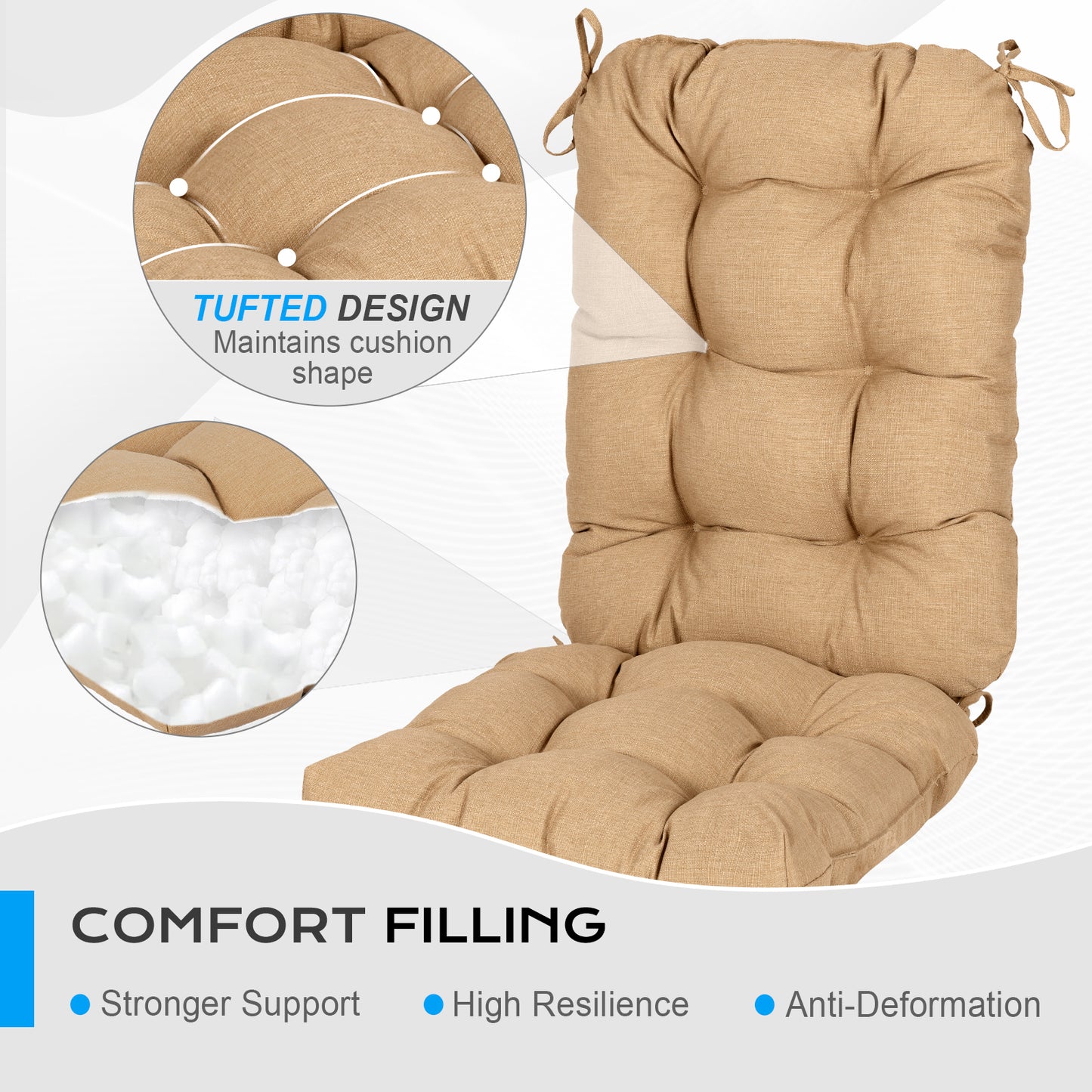 Tufted Outdoor High Back Chair Cushions Patio Replacement Cushion, Brown