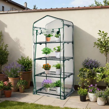 4 Tier Upgrade Greenhouse with Protective PVC Base, Transparent - Aoodor