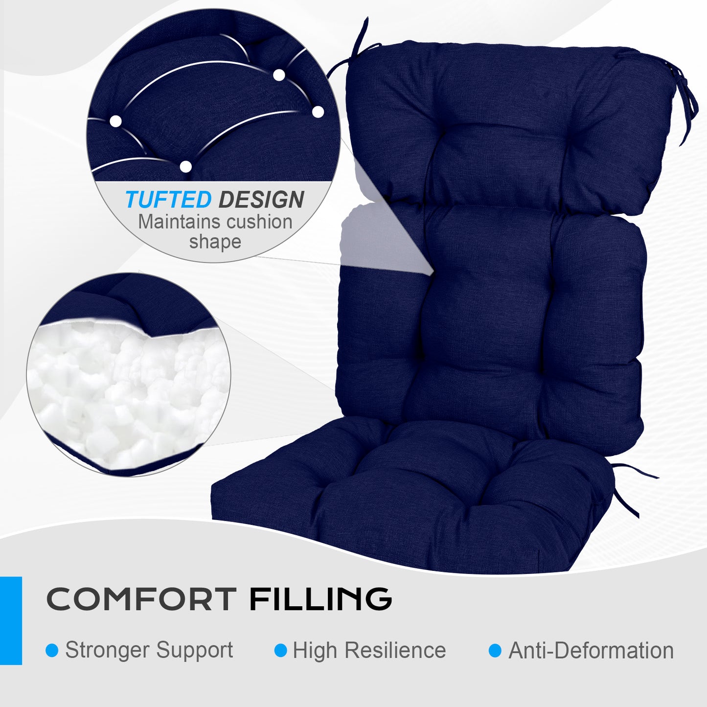 Tufted Outdoor High Back Chair Cushions Patio Rocking Pads for Furniture, Dark Blue