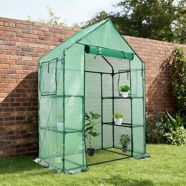 Walk-in Greenhouse with Shelves, Outdoor Garden Plant House with PE Cover - Aoodor