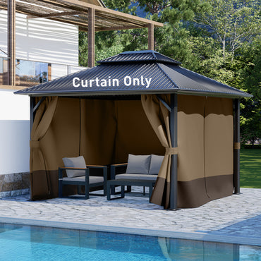 Outdoor Gazebo Curtains, 4 Panels Privacy Sidewall Replacement (Curtain Only) - Light Coffee and Coffee - Aoodor