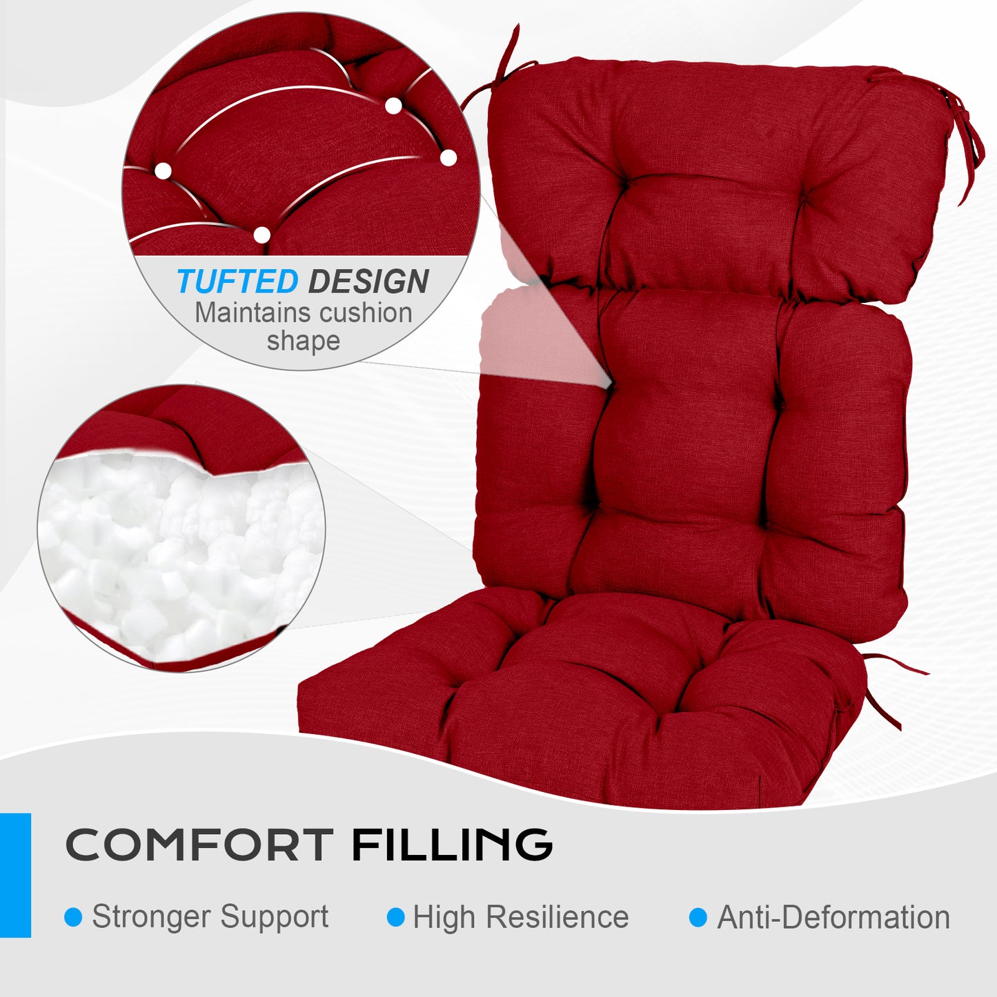 Tufted Outdoor High Back Chair Cushions Patio Rocking Pads for Furniture, Red
