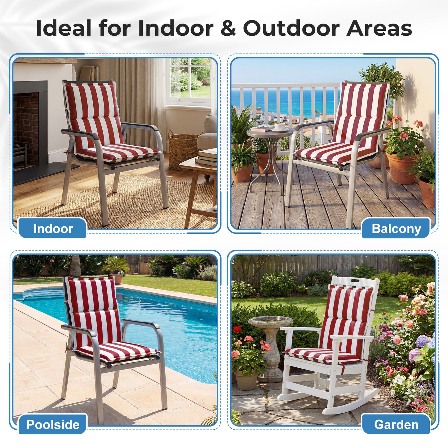 39x20x2.4 inch Outdoor Chair Cushions, Three-Section, Red Stripe