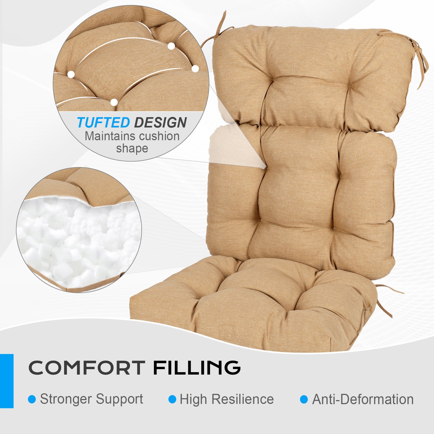 Tufted Outdoor High Back Chair Cushions Patio Rocking Pads for Furniture, Brown