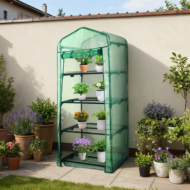 4 Tier Upgrade Greenhouse with Protective PE Base, Green - Aoodor