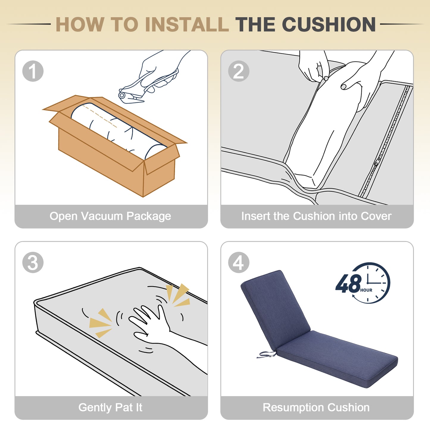 72x21x3 inch Patio Chaise Lounger Cushions Set of 2 - Dark Blue - Aoodor