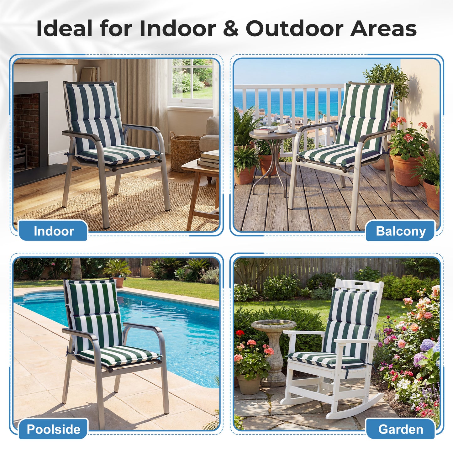 39x20x2.4 inch Outdoor Chair Cushions, Three-Section, Green Stripe
