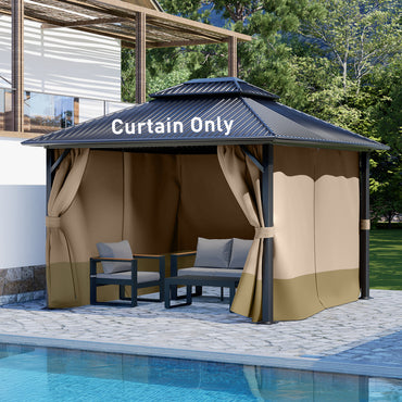 Outdoor Gazebo Curtains, 4 Panels Privacy Sidewall Replacement (Curtain Only) - Sand Yellow and Khaki - Aoodor