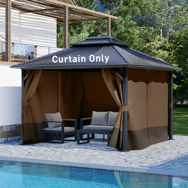 Outdoor Gazebo Curtains, 4 Panels Privacy Sidewall Replacement (Curtain Only) - Brown and Coffee - Aoodor