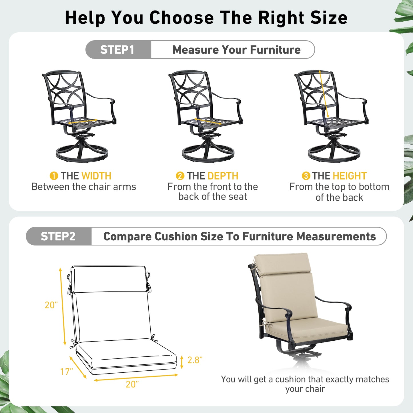 Outdoor Polyester High Back Dining Chair Cushion Set - Khaki
