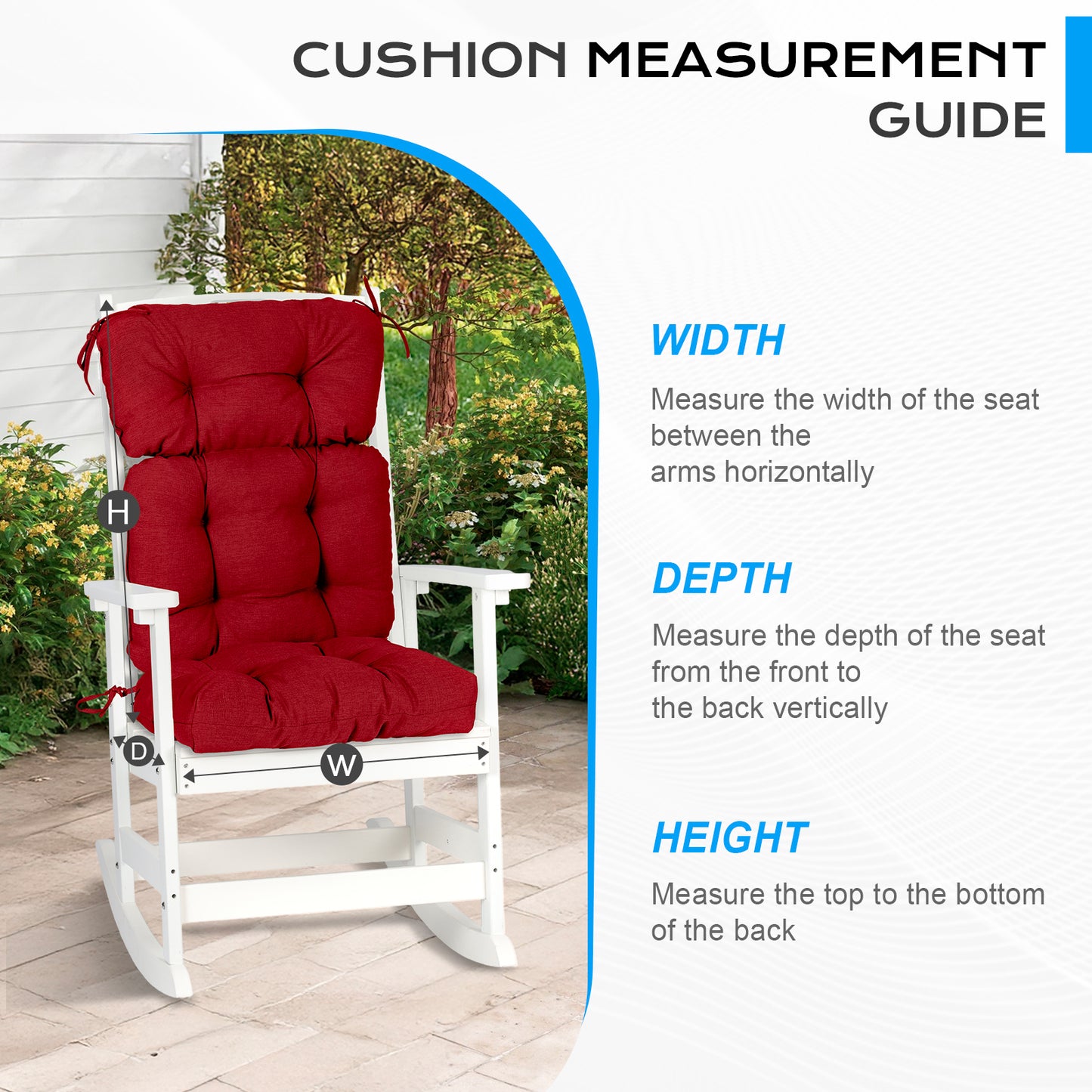Tufted Outdoor High Back Chair Cushions Patio Rocking Pads for Furniture, Red