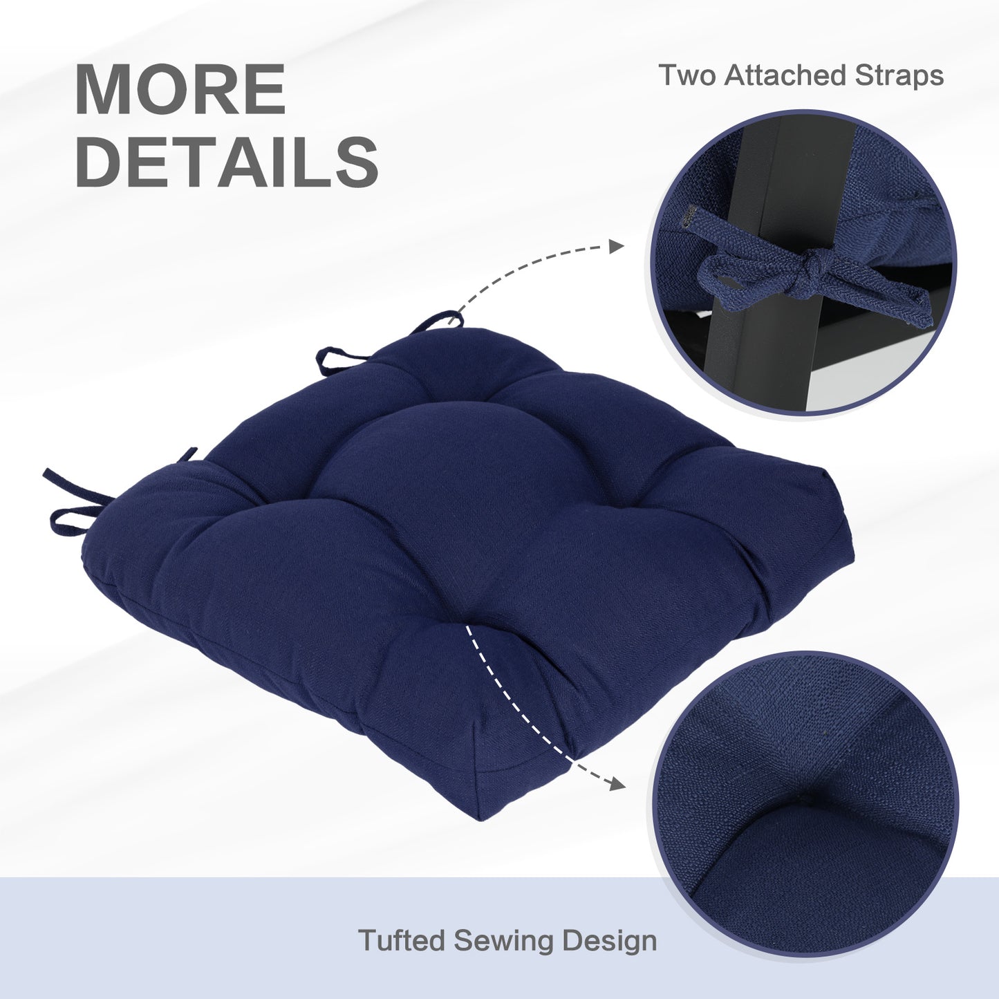 19x19x5 Inch Tufted Outdoor Chair Cushions, Water and Fade Resistant Polyester Dining Chair Pads with Ties - Dark Blue - Aoodor