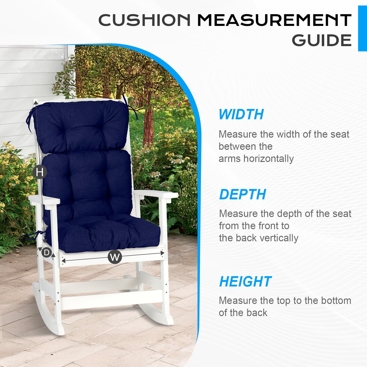 Tufted Outdoor High Back Chair Cushions Patio Rocking Pads for Furniture, Dark Blue