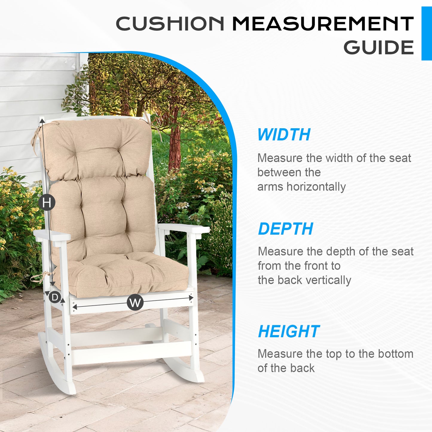 Tufted Outdoor High Back Chair Cushions Patio Rocking Pads for Furniture, Khaki