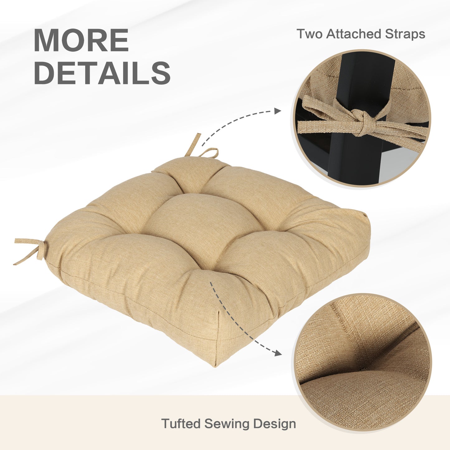 19x19x5 Inch Tufted Outdoor Chair Cushions, Water and Fade Resistant Polyester Dining Chair Pads with Ties - Brown
