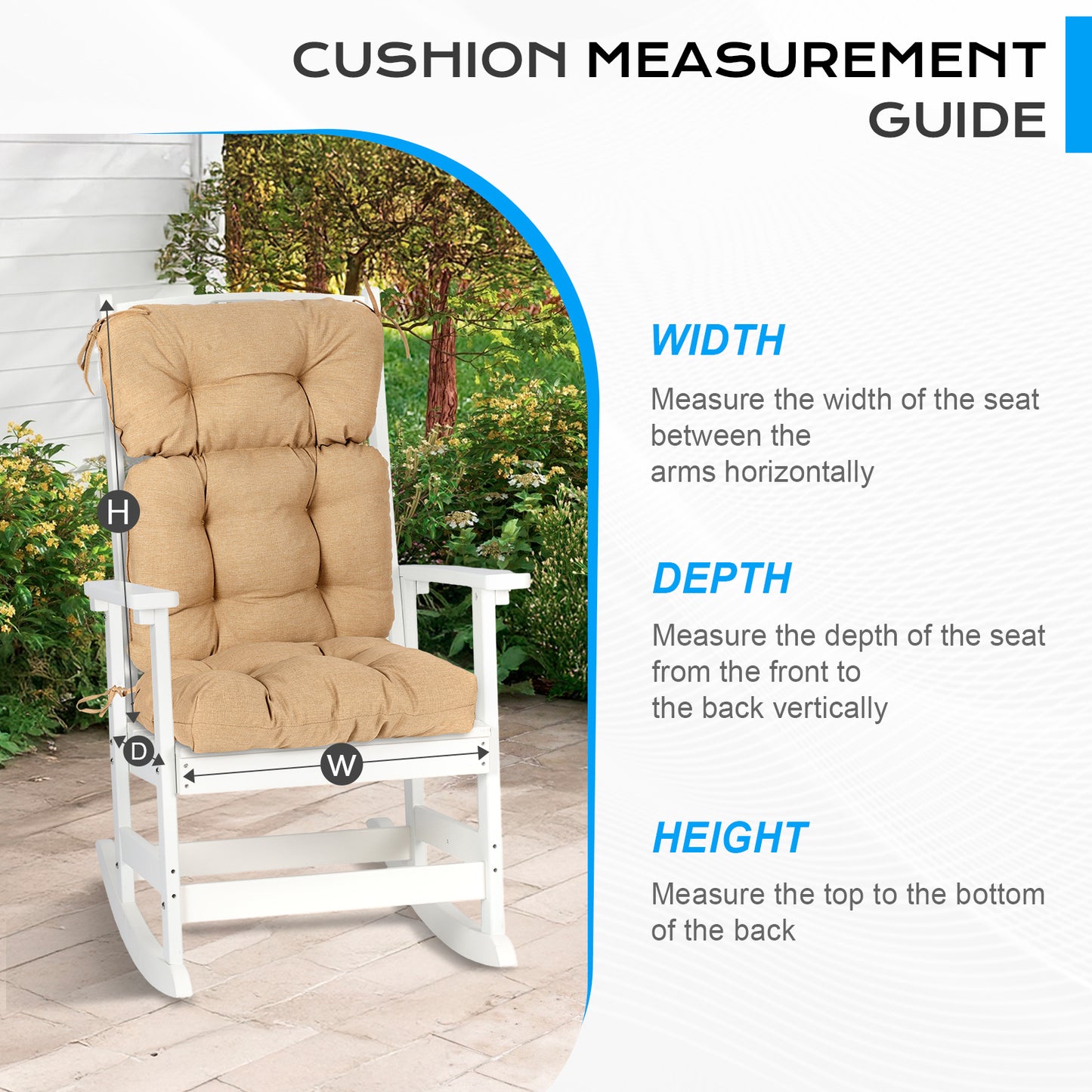Tufted Outdoor High Back Chair Cushions Patio Rocking Pads for Furniture, Brown