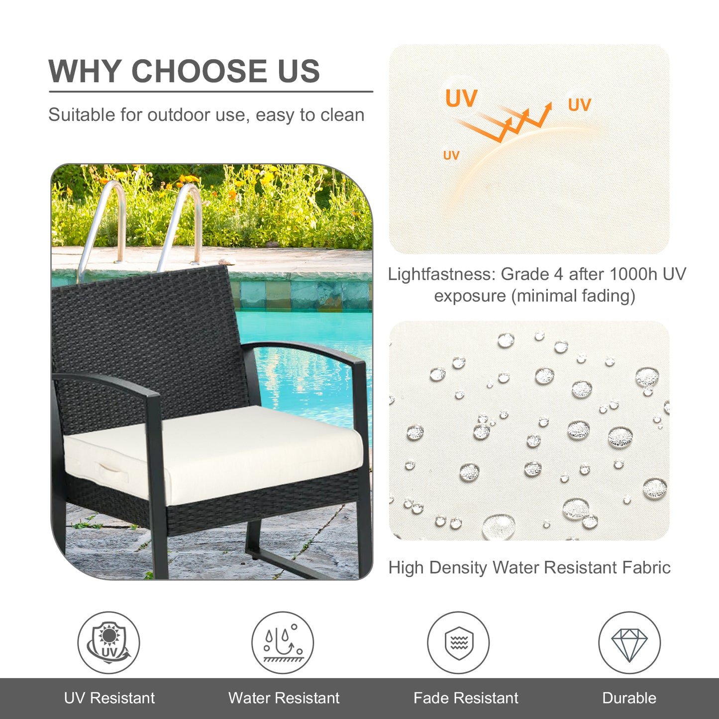 Outdoor Chair Cushions Set of 2 with Handle and Ties, Water Resistant Patio Seat Pads, Ivory