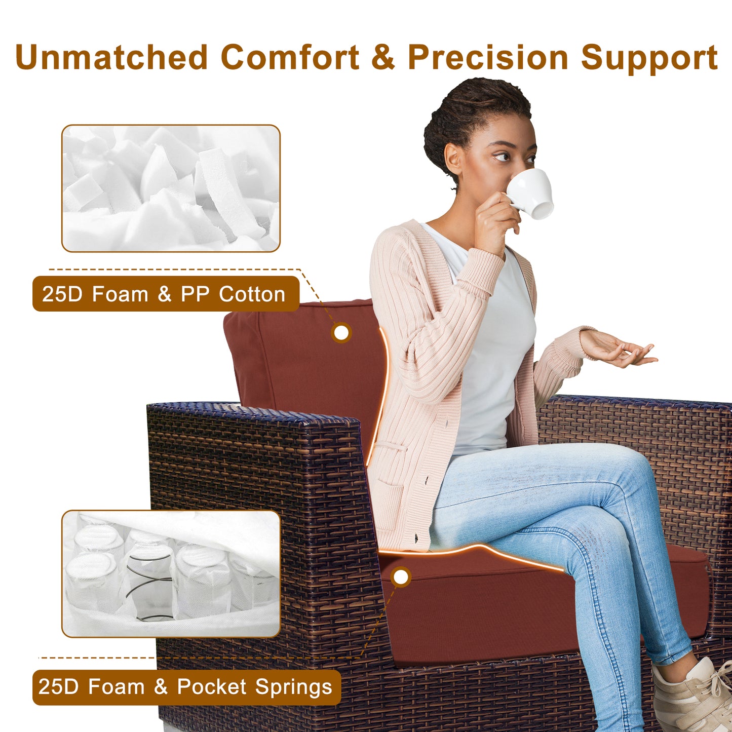 Premium Sunbrella Fabric Outdoor Patio Chair Cushions Set, Canvas Henna