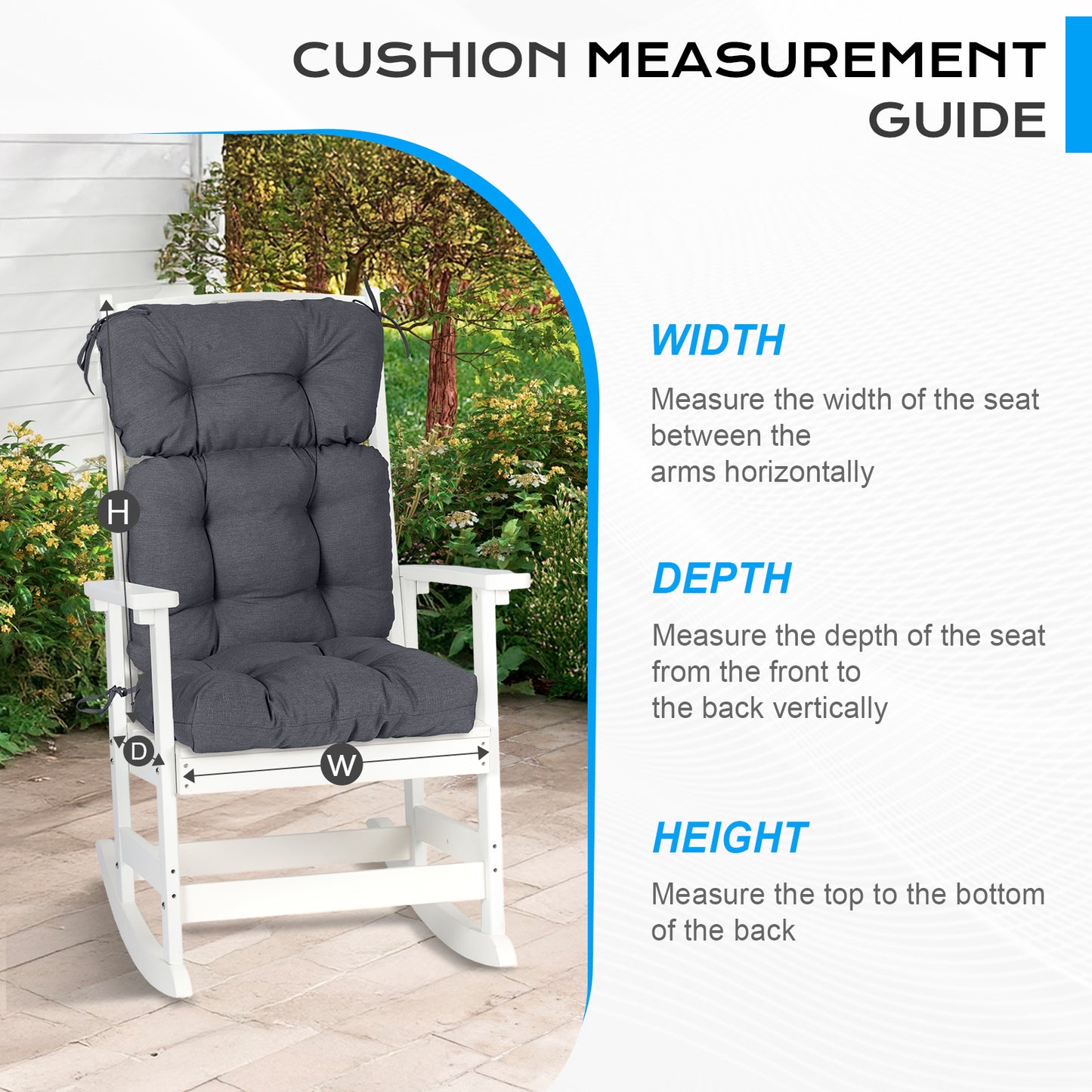 Tufted Outdoor High Back Chair Cushions Patio Rocking Pads for Furniture, Dark Gray