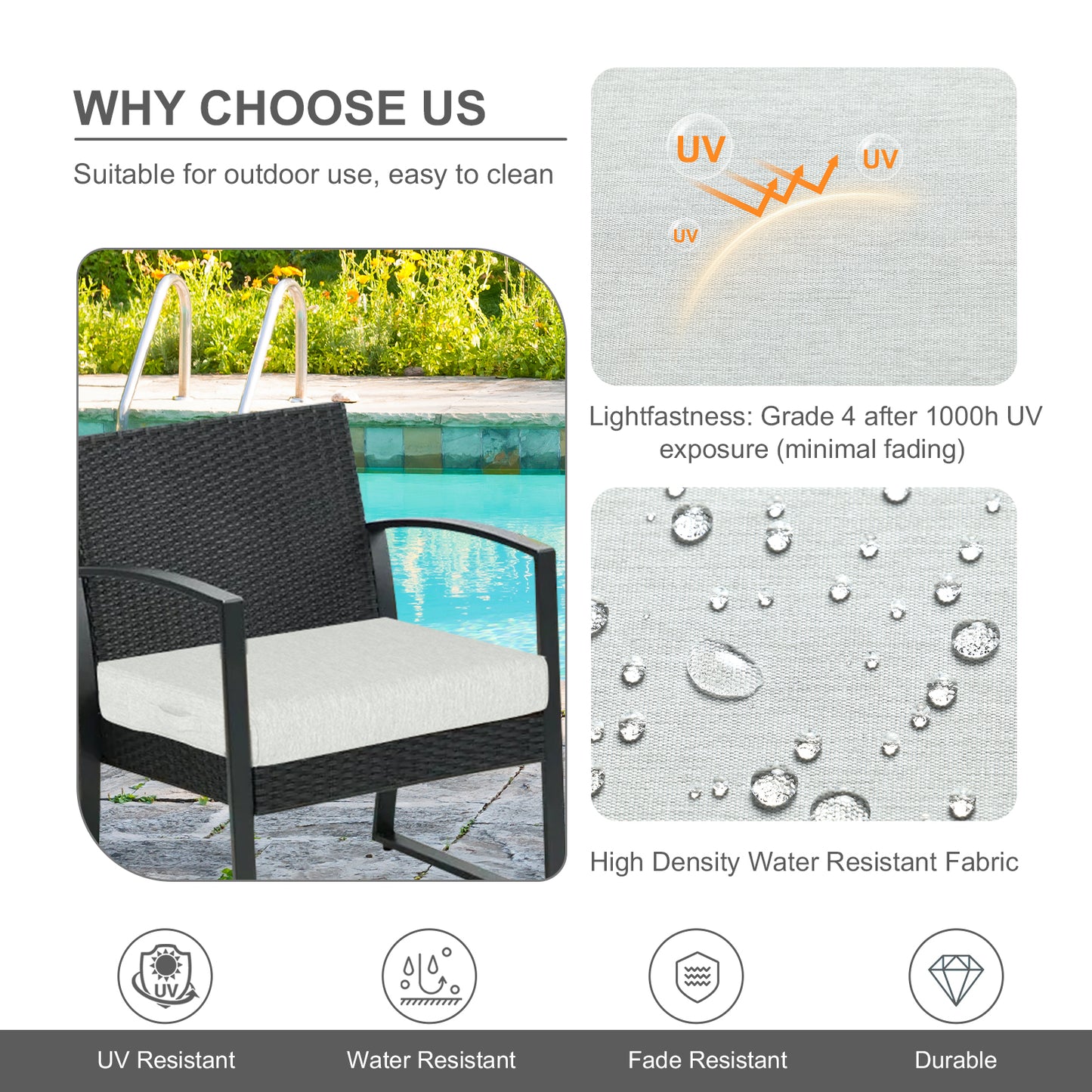 Outdoor Chair Cushions Set of 2 with Handle and Ties, Water Resistant Patio Seat Pads, Light Gray