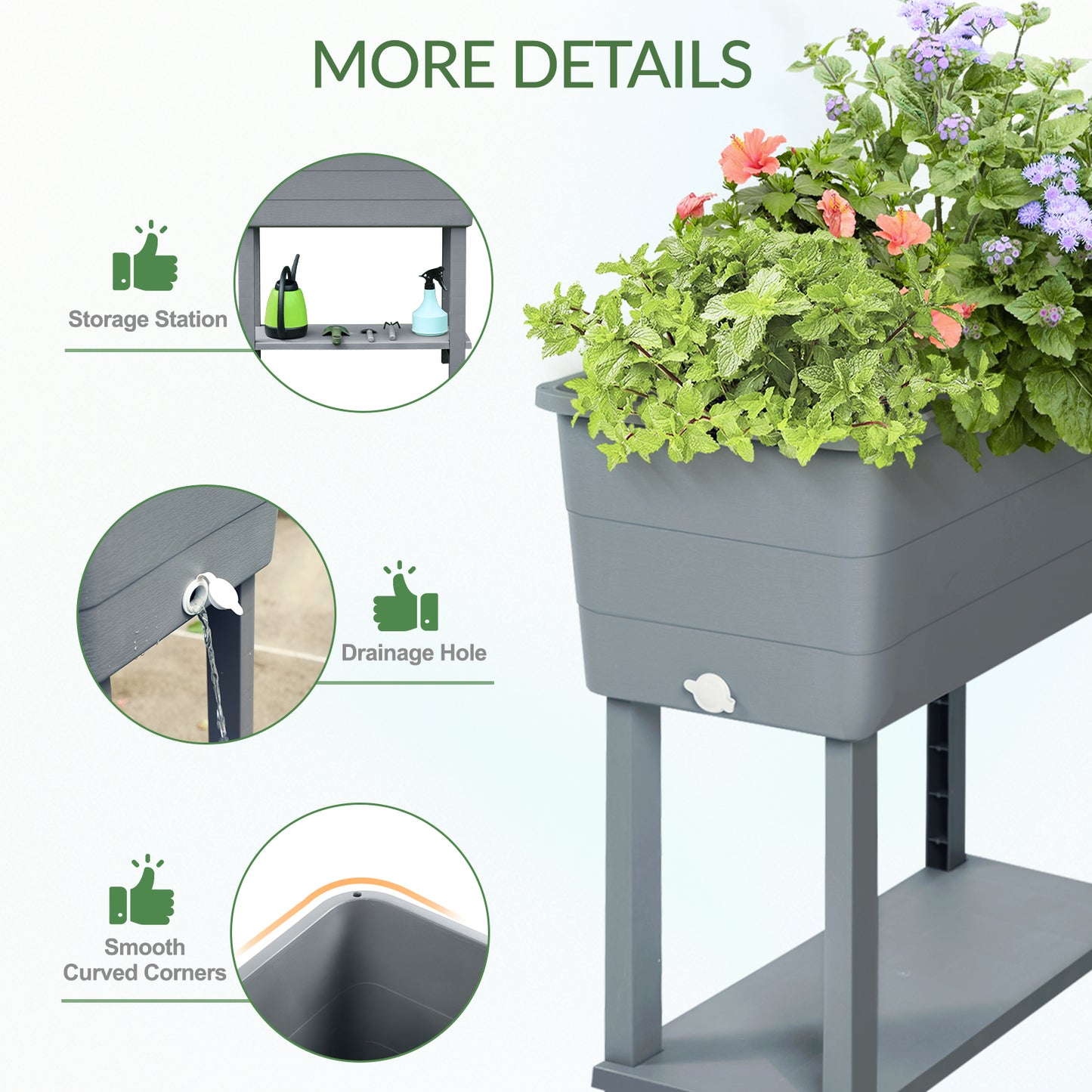 30×14×30 inch Elevated Raised Planter Box with Legs, Water Level Indicator - Set of 3