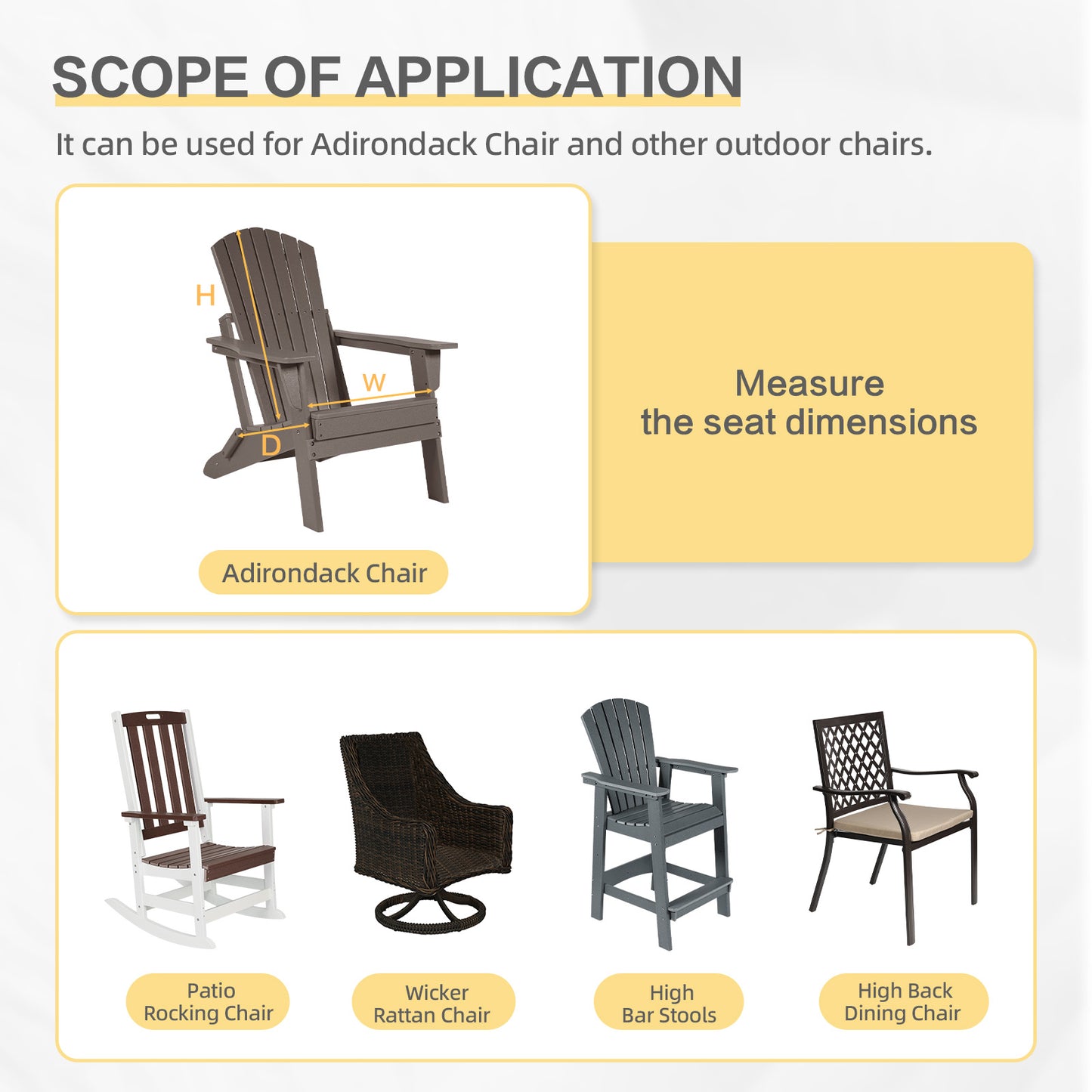 Outdoor High Back Tufted Adirondack Chair Cushion, Patio Rocking Chair Cushions with Ties, Set of 2, Dark Gray - Aoodor