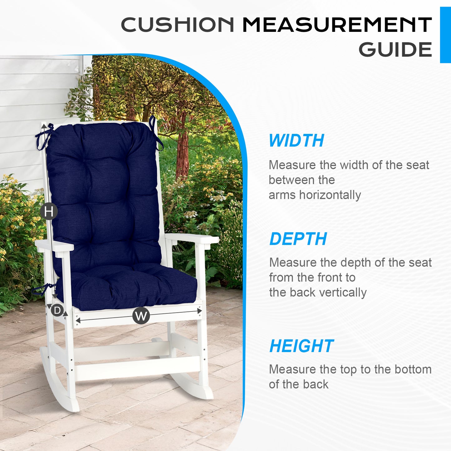 Tufted Outdoor High Back Chair Cushions Patio Replacement Cushion, Dark Blue