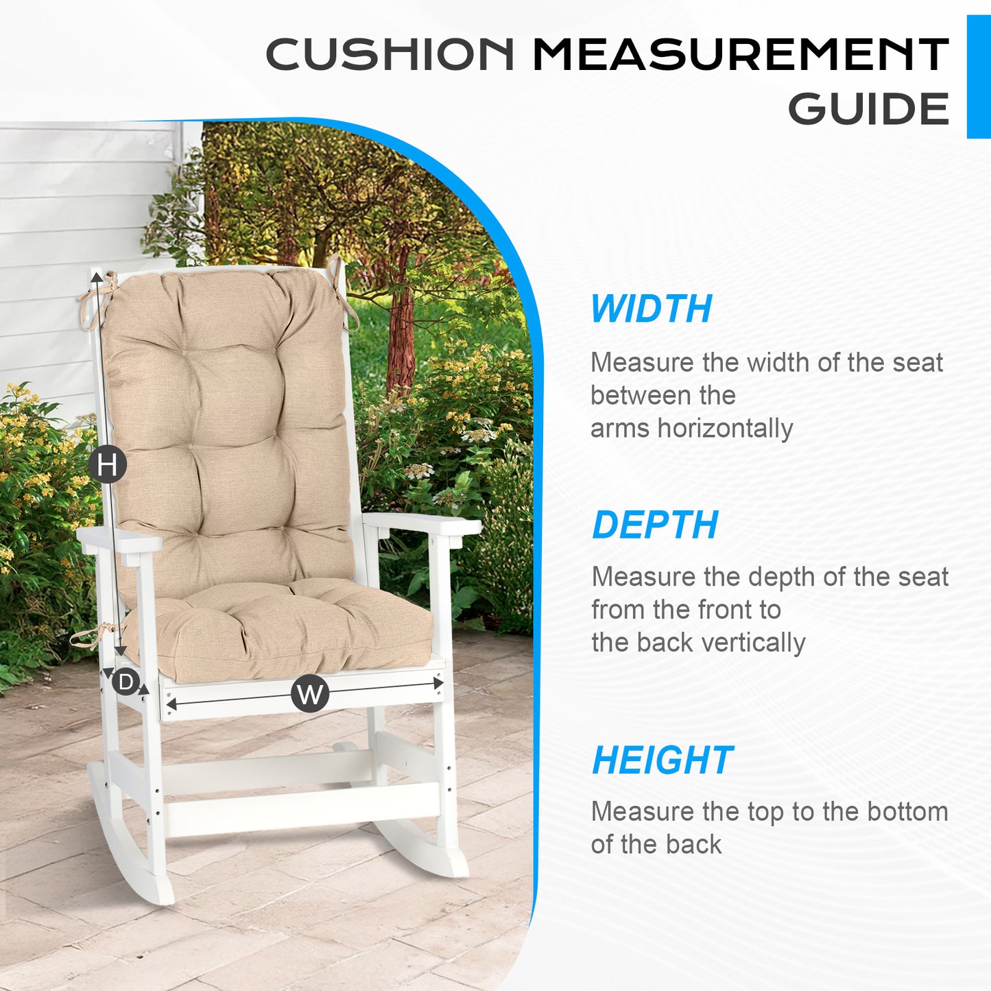 Tufted Outdoor High Back Chair Cushions Patio Replacement Cushion, Khaki