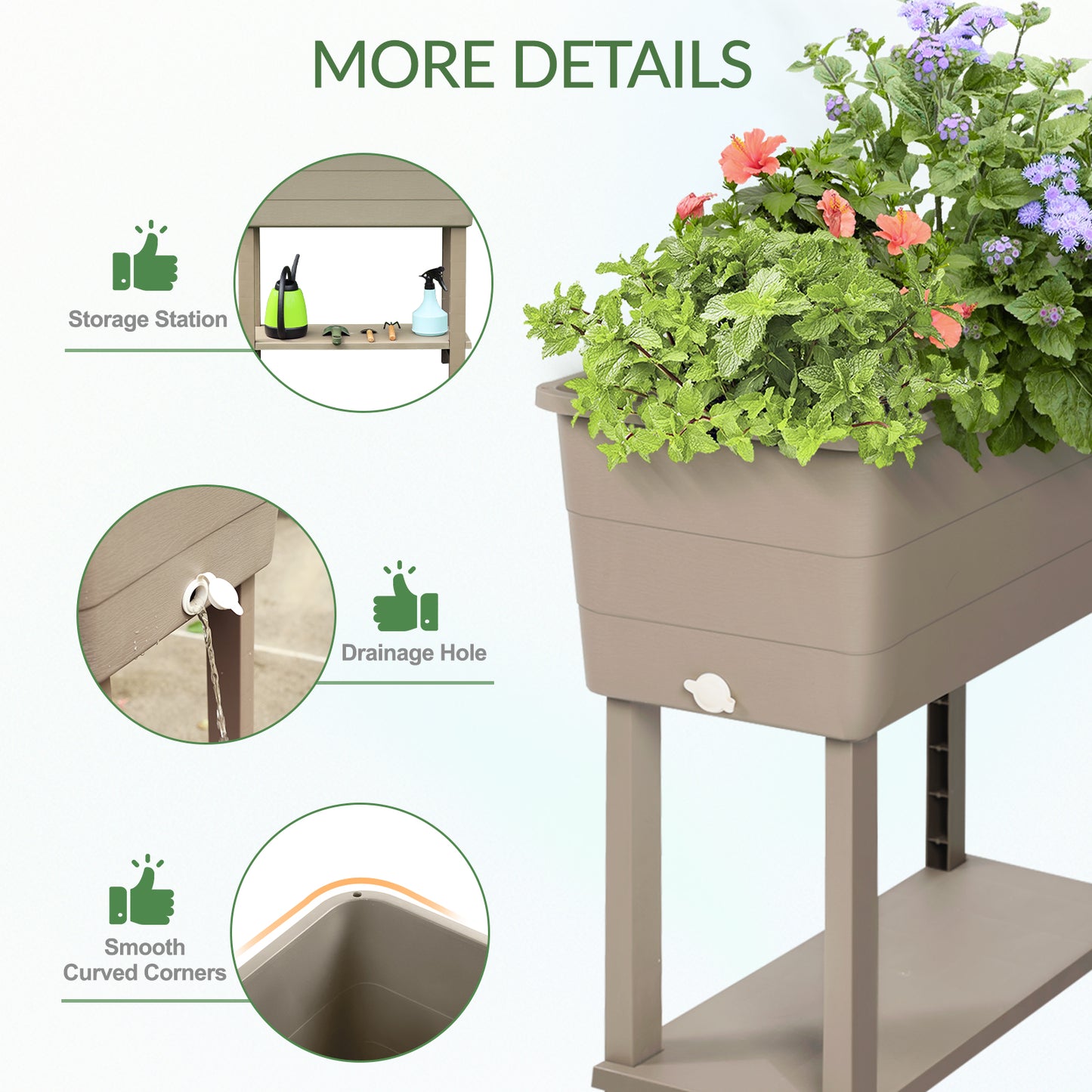 30×14×30 inch Elevated Raised Planter Box with Legs, Water Level Indicator - Set of 3