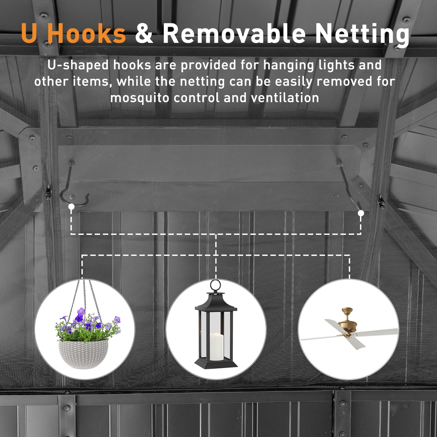 10'x12' Outdoor Patio Wooden Frame Gazebo with 2-Tier Galvanized Metal Hardtop Roof and Outlets