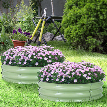 9" Tall Round Raised Garden Bed - 30" Diameter Aluzinc Planter - Aoodor
