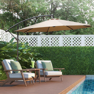 10 ft. Patio Offset Hanging Umbrella with Base Stand - Aoodor
