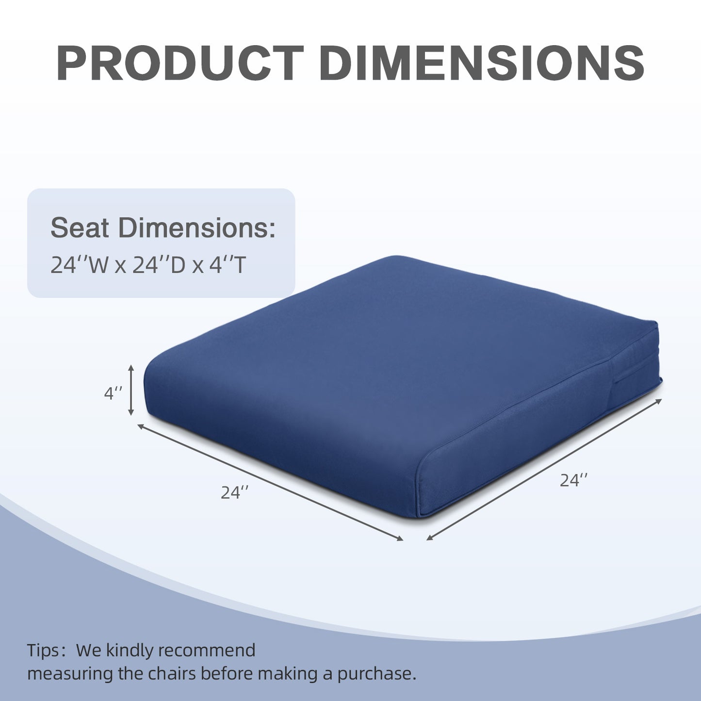 Outdoor Chair Cushion , Removable Cover with Hidden Zipper, Adaptable Secure Ties - Navy Blue
