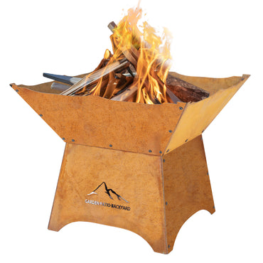 24 inch Rustic Corten Steel Wood-Burning Fire Pit with 12 inch Stand - Aoodor