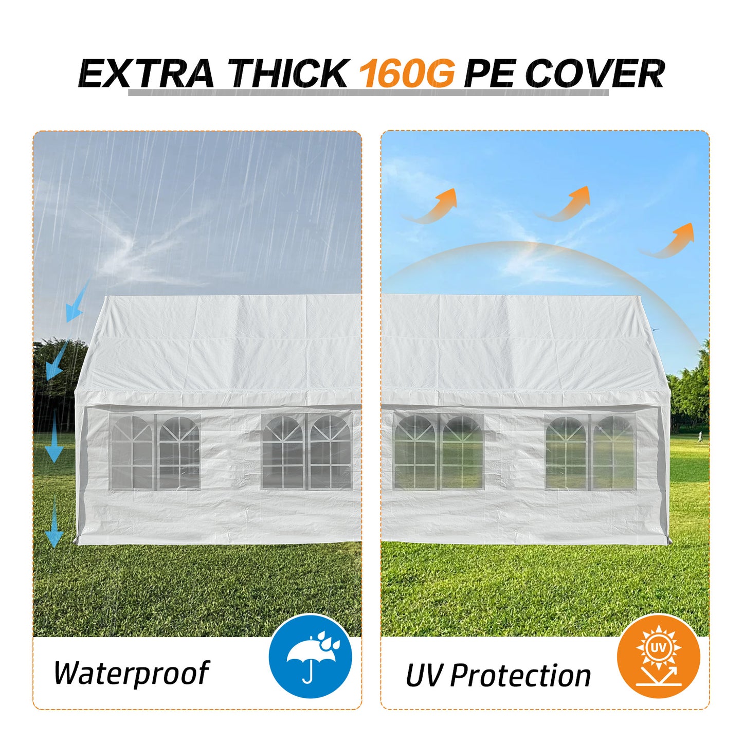 20x20/26x20 ft. Marquee Party Tent with Church Window Sidewalls - White - Aoodor