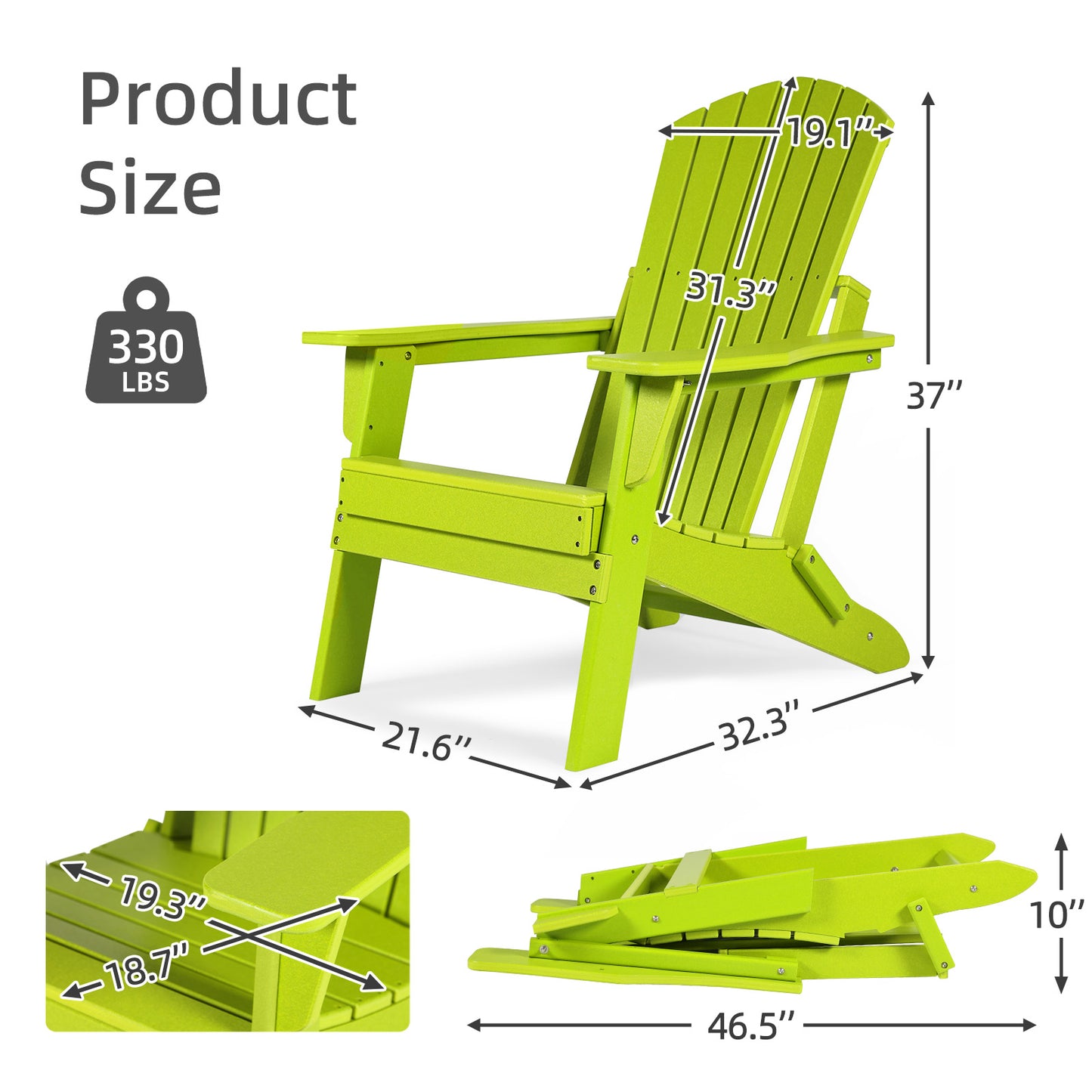 32.3x21.6x37 inch Folding Adirondack Chair - Aoodor