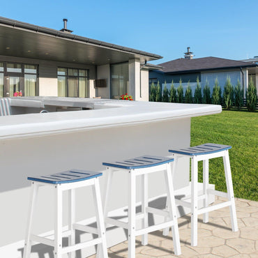 28 Inch Outdoor Bar Stools Set of 2, HDPE Patio Bar Height Saddle Stools with Footrest for Backyard - Aoodor
