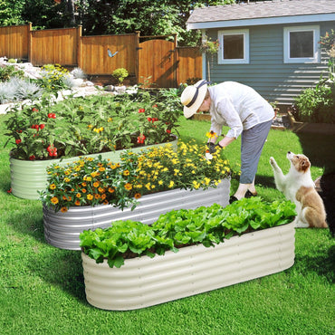 6-In-1 Oval Modular Aluzinc Raised Garden Bed (88.6x27.5x17 inch) - Aoodor