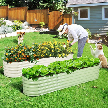 9-In-1 Oval Modular Aluzinc Raised Garden Bed ( 89x17.7x17 inch) - Aoodor