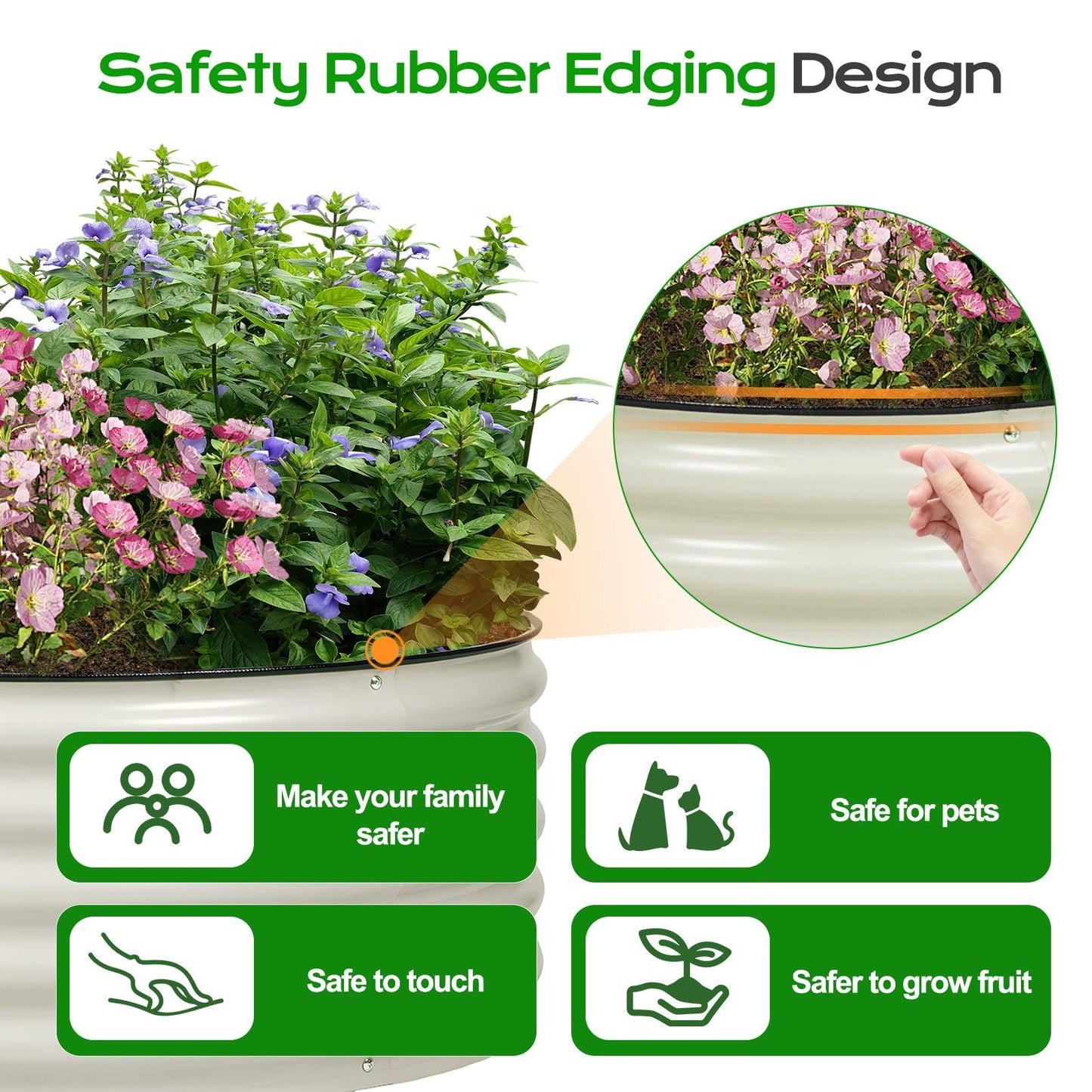 17" Tall Round Raised Garden Bed - 42" Diameter Aluzinc Planter - Aoodor