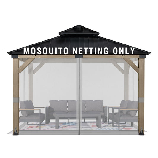 Universal Gazebo Replacement Mosquito Netting Screen 4-Panel Sidewalls (Only Netting) - Gray - Aoodor