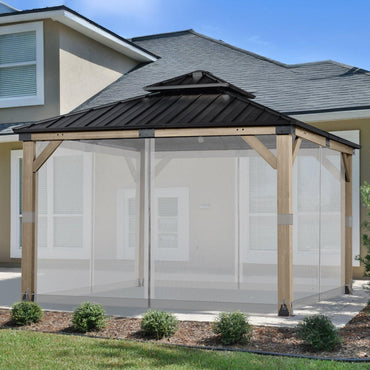 Universal Gazebo Replacement Mosquito Netting Screen 4-Panel Sidewalls (Only Netting) - Gray - Aoodor