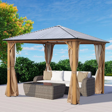 10'x10'/10'x12' Wooden Finish Coated Aluminum Frame Gazebo with Polycarbonate Roof - Aoodor